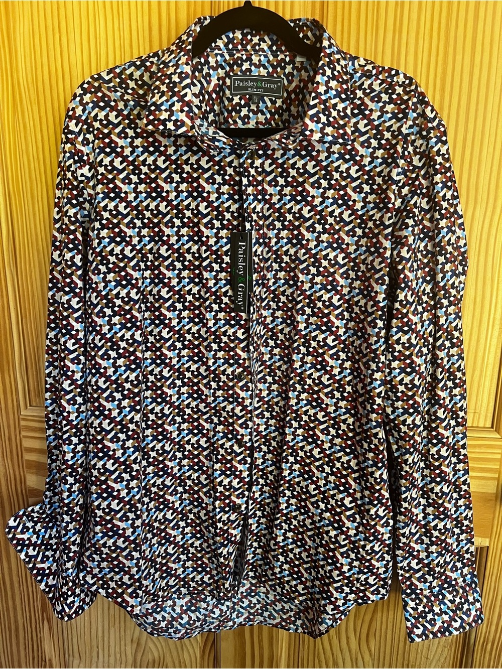 Paisley & Gray Men’s Rust/Blue and Geometric Printed Button-Up shirt